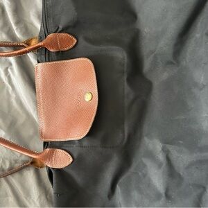 Longchamp Black Tote with Brown Leather Accents